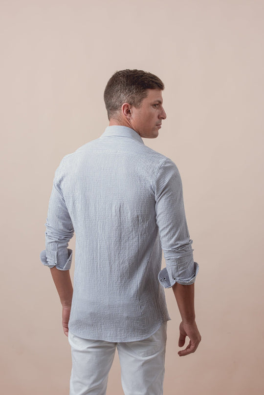 STRIPED CRINKLE - RIBBED COTTON SLIM FIT SHIRT - Roban