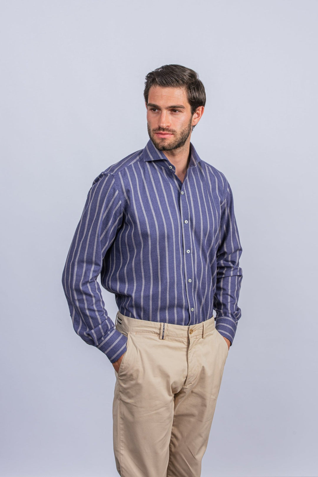 Striped Flannel Cotton Regular Fit Shirt - Roban