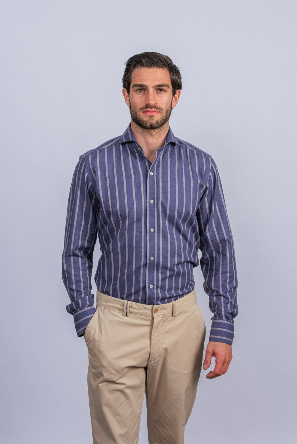 Striped Flannel Cotton Regular Fit Shirt - Roban