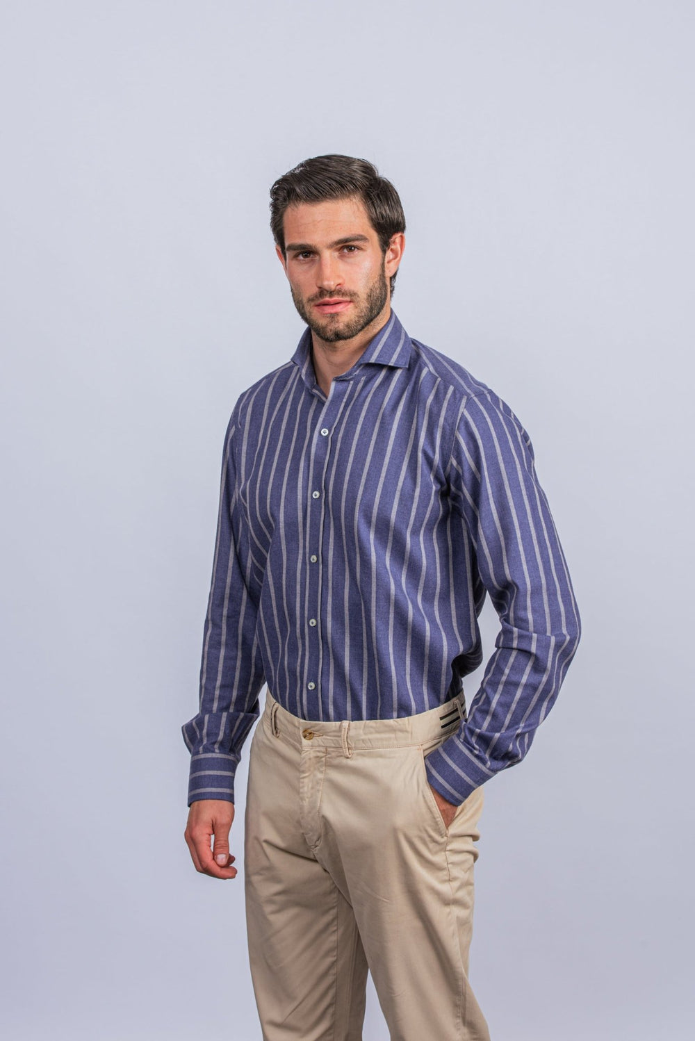 Striped Flannel Cotton Regular Fit Shirt - Roban