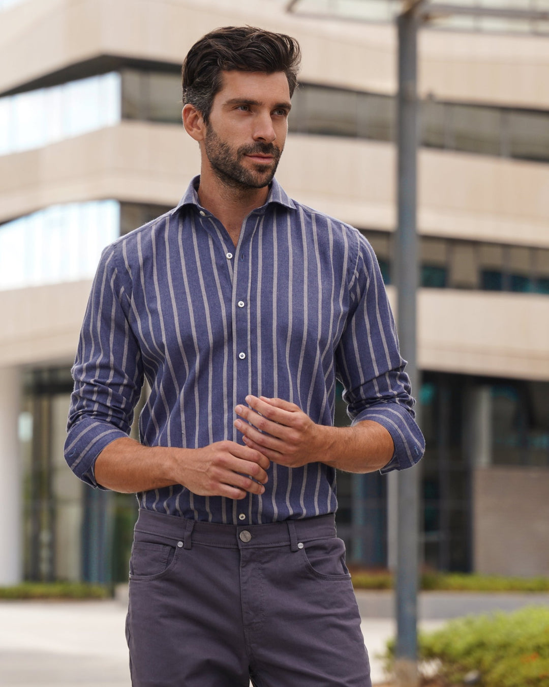 Striped Flannel Cotton Regular Fit Shirt - Roban