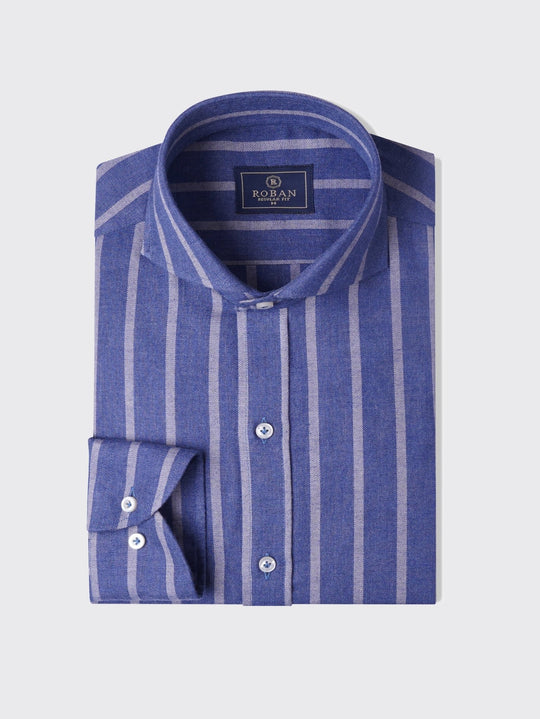 Striped Flannel Cotton Regular Fit Shirt - Roban