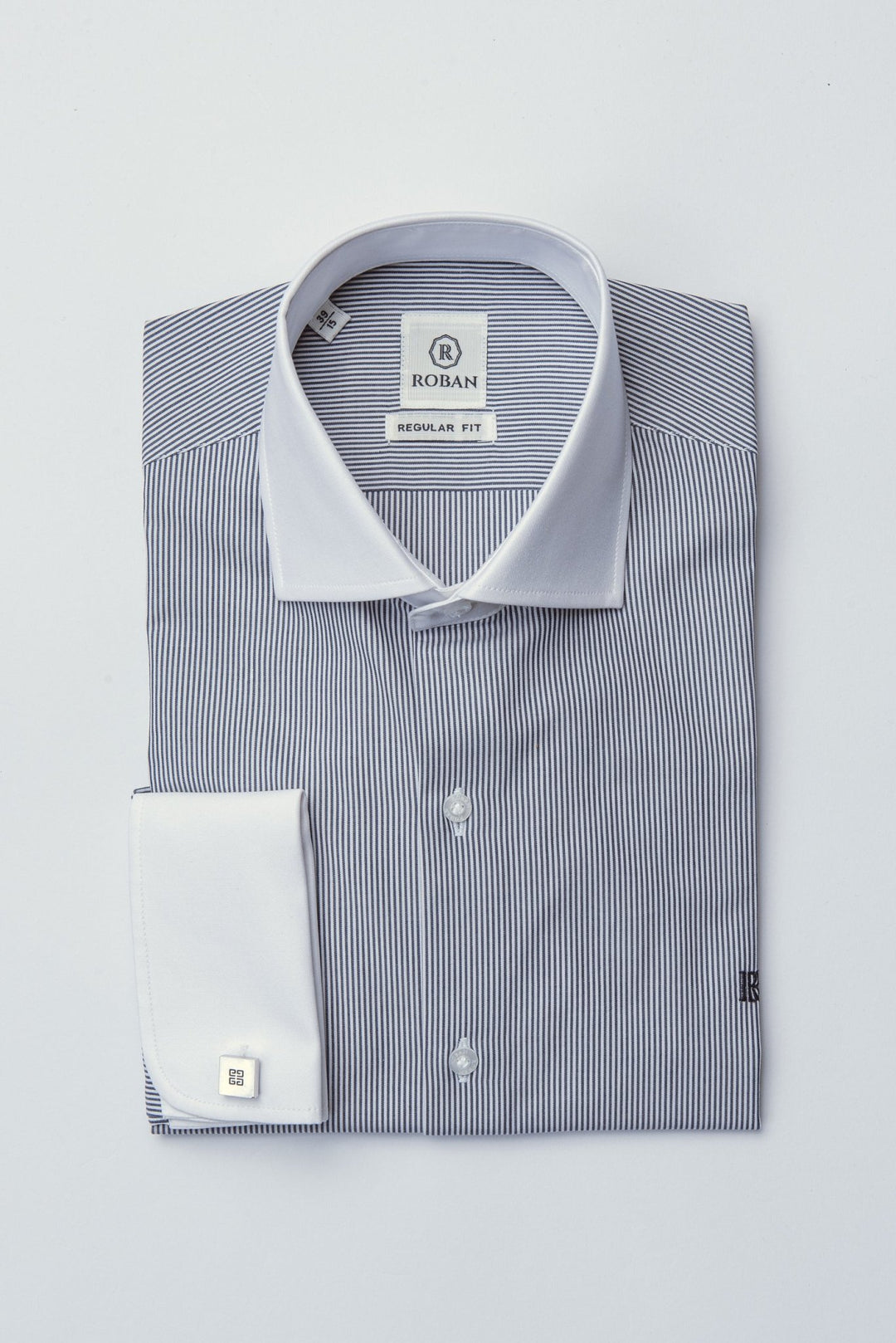 Striped Regular Fit Poplin Cufflink Shirt - Roban