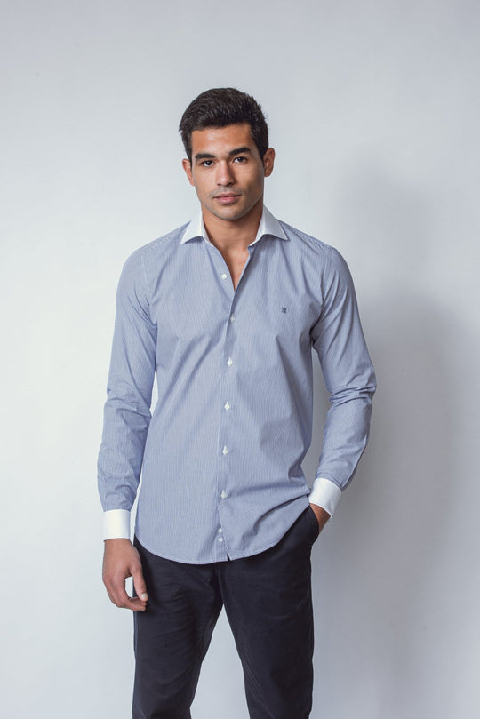 Striped Regular Fit Poplin Cufflink Shirt - Roban