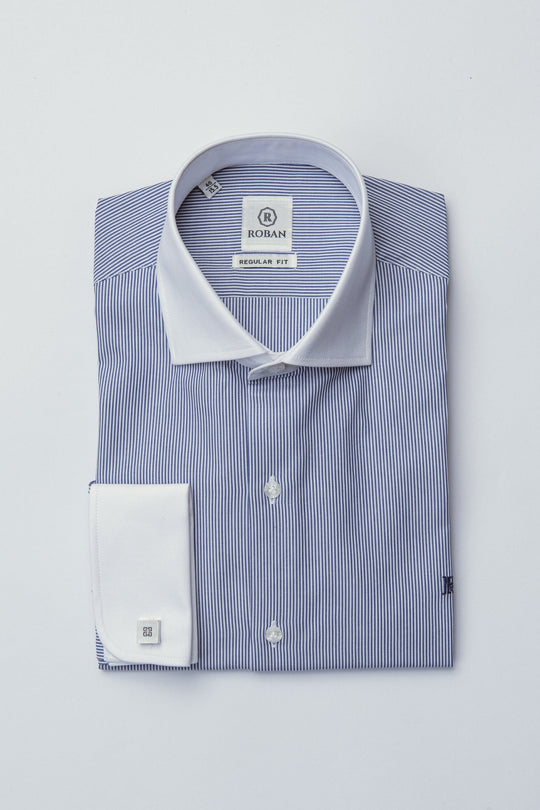 Striped Regular Fit Poplin Cufflink Shirt - Roban