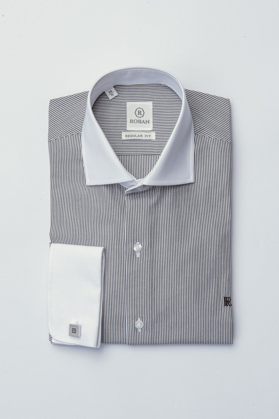 Striped Regular Fit Poplin Cufflink Shirt - Roban