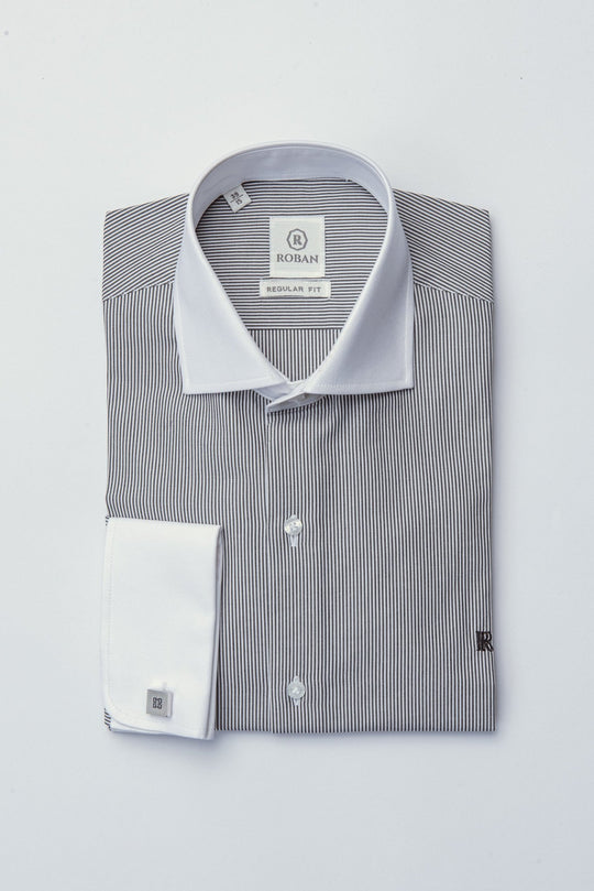 Striped Regular Fit Poplin Cufflink Shirt - Roban