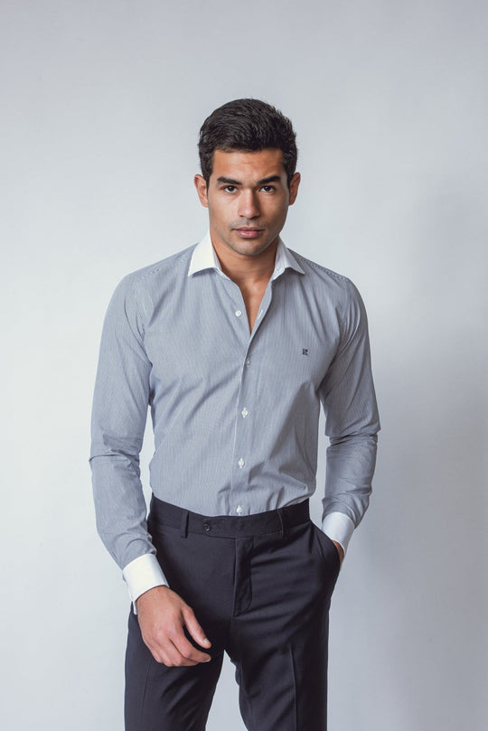 Striped Regular Fit Poplin Cufflink Shirt - Roban