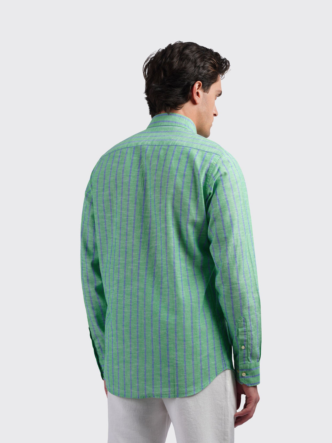 STRIPED WASHED COTTON LINEN REGULAR FIT SHIRT - Roban