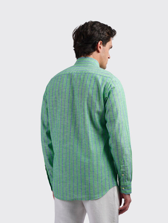 STRIPED WASHED COTTON LINEN REGULAR FIT SHIRT - Roban