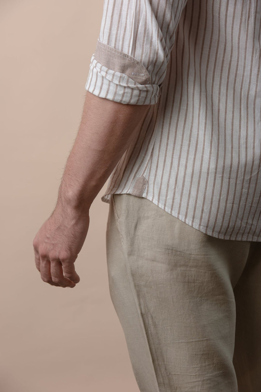 STRIPED WASHED COTTON LINEN REGULAR FIT SHIRT - Roban