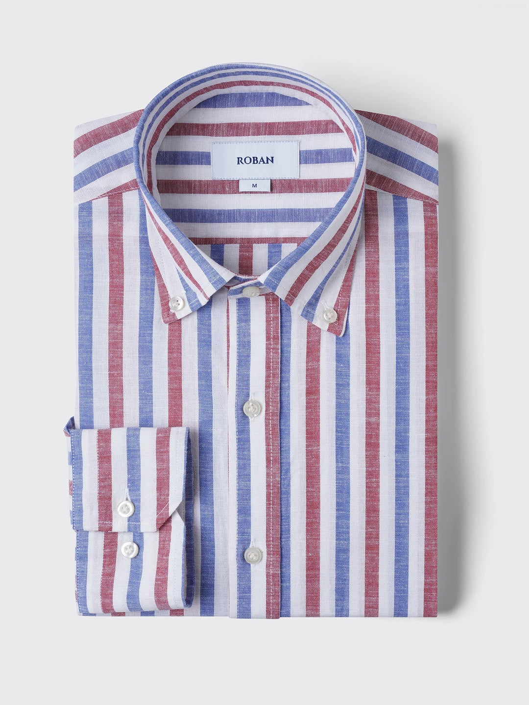 STRIPED WASHED COTTON LINEN REGULAR FIT SHIRT - Roban