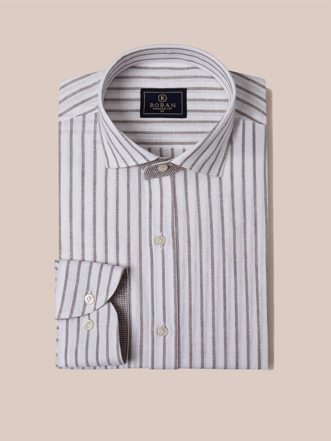 STRIPED WASHED COTTON LINEN REGULAR FIT SHIRT - Roban