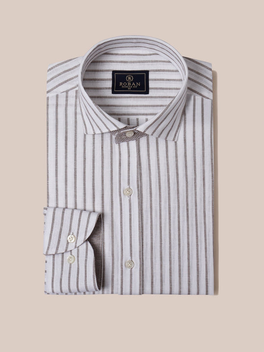 STRIPED WASHED COTTON LINEN REGULAR FIT SHIRT - Roban