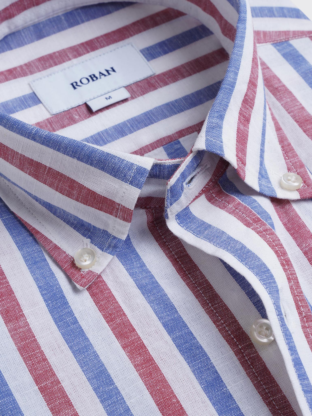 STRIPED WASHED COTTON LINEN REGULAR FIT SHIRT - Roban