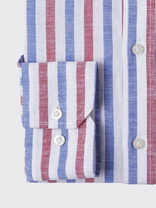STRIPED WASHED COTTON LINEN REGULAR FIT SHIRT - Roban