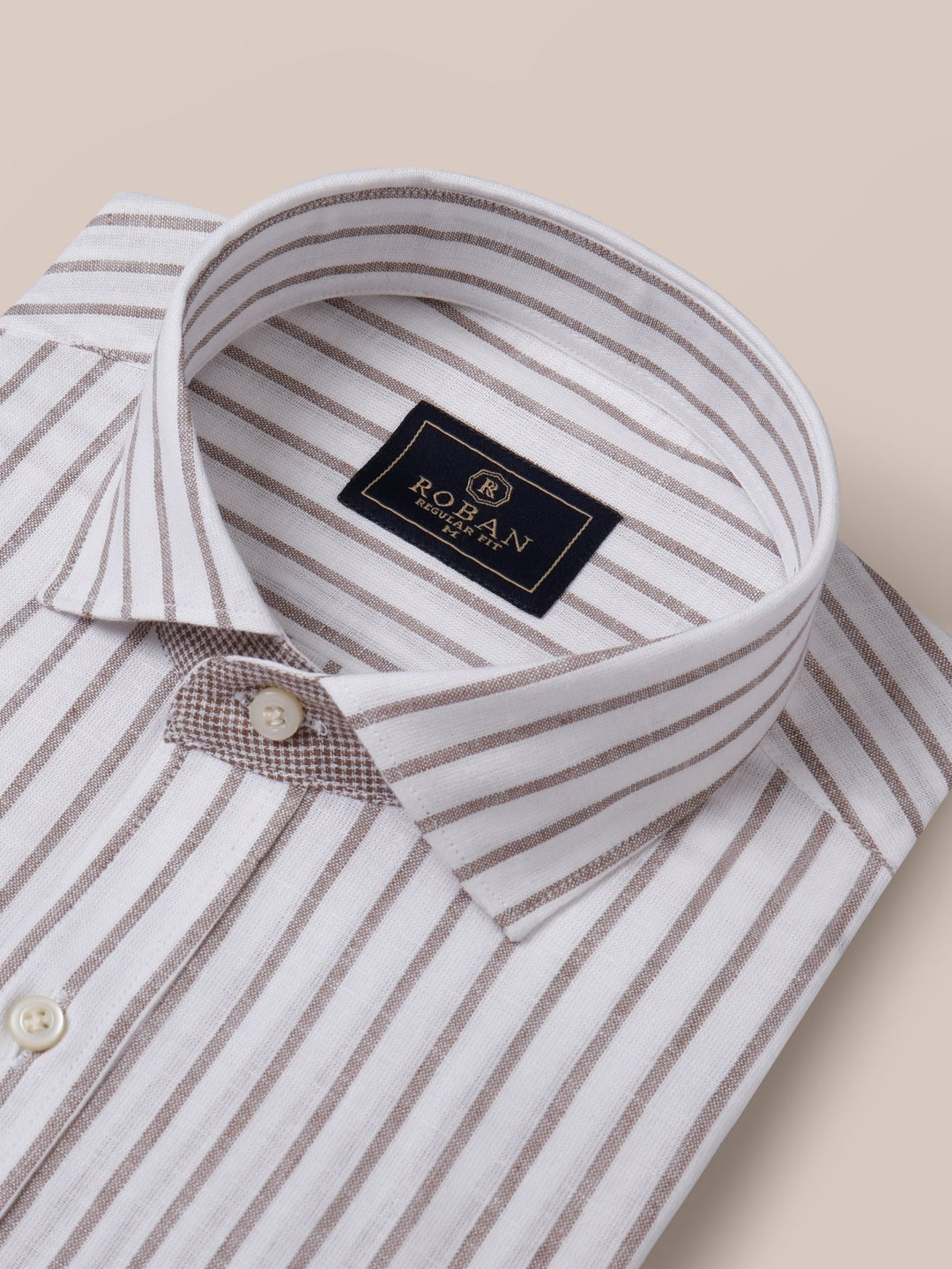 STRIPED WASHED COTTON LINEN REGULAR FIT SHIRT - Roban