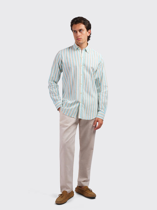 STRIPED WASHED COTTON LINEN REGULAR FIT SHIRT - Roban