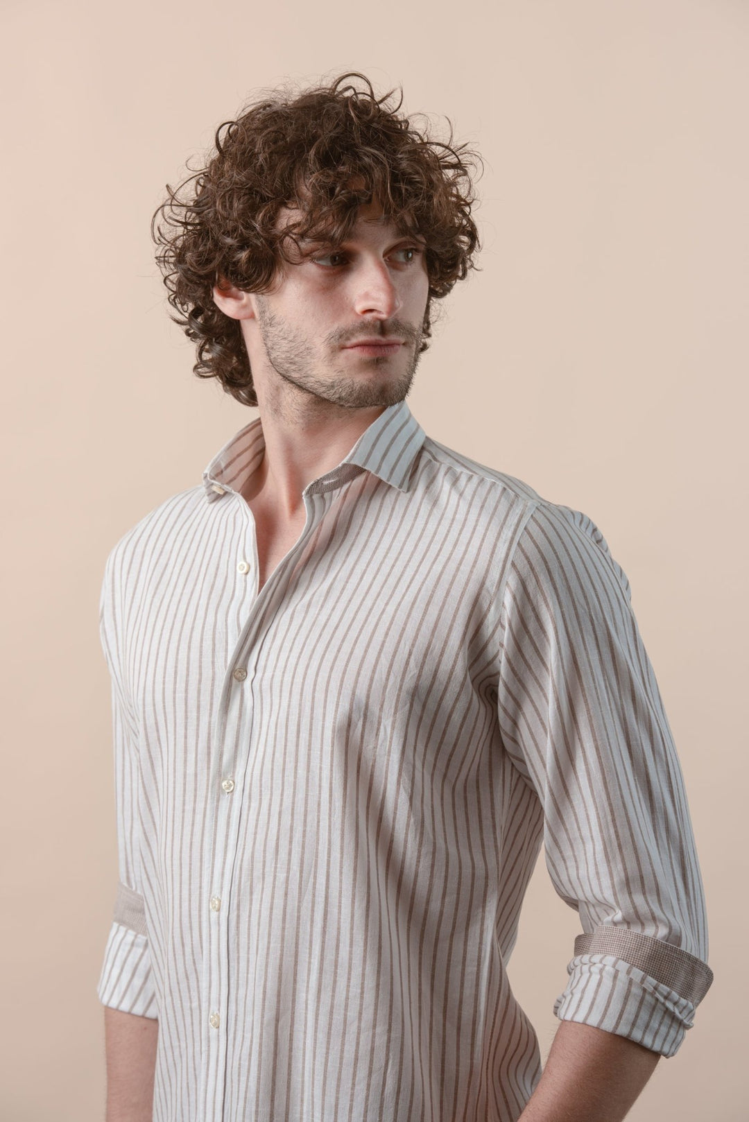 STRIPED WASHED COTTON LINEN REGULAR FIT SHIRT - Roban
