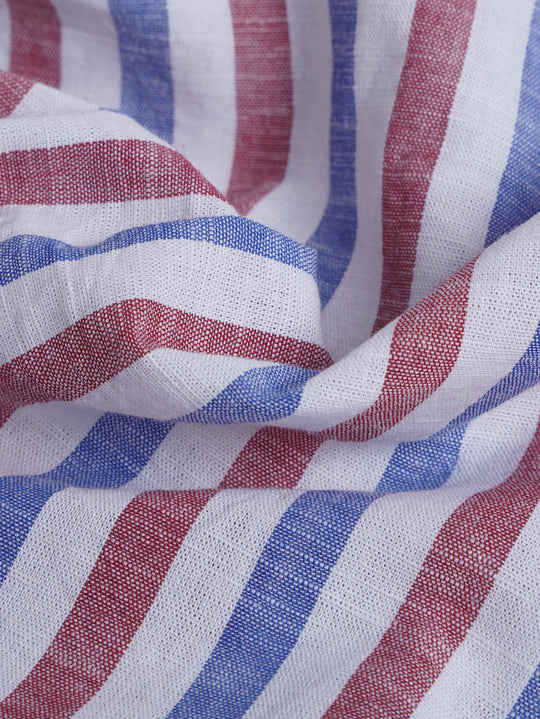 STRIPED WASHED COTTON LINEN REGULAR FIT SHIRT - Roban