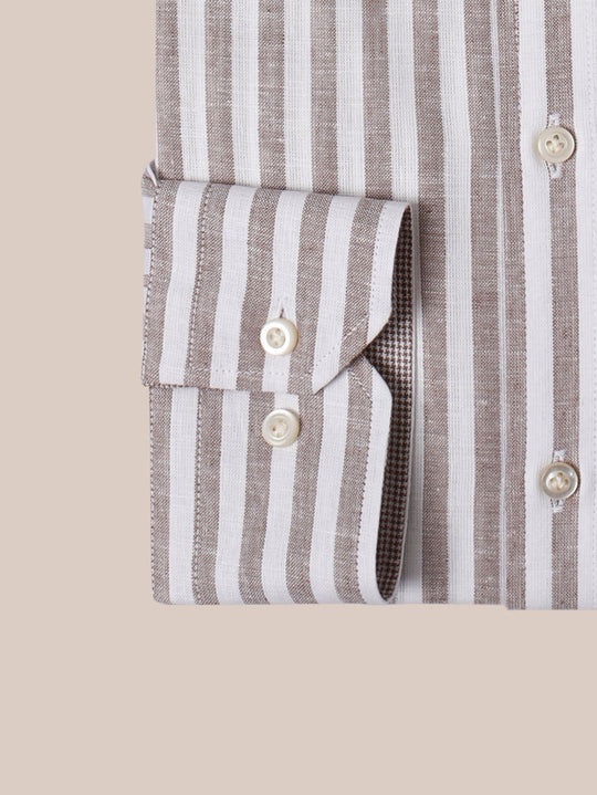 STRIPED WASHED COTTON LINEN REGULAR FIT SHIRT - Roban