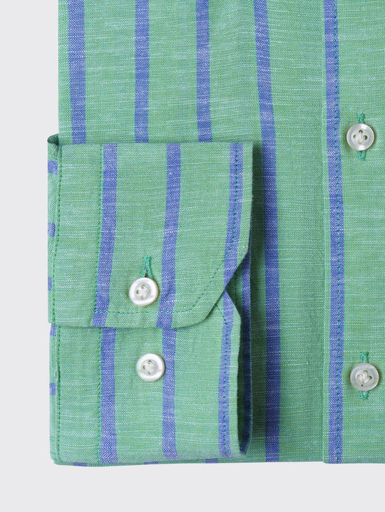 STRIPED WASHED COTTON LINEN REGULAR FIT SHIRT - Roban