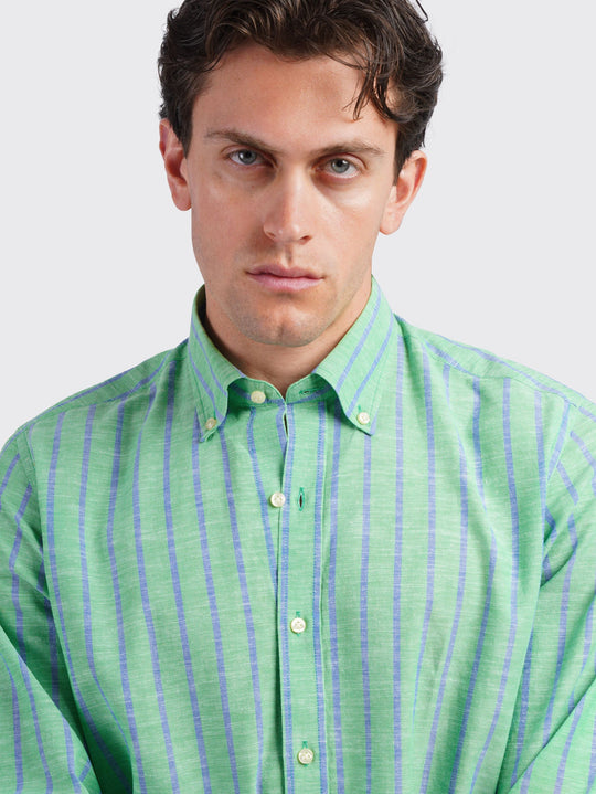 STRIPED WASHED COTTON LINEN REGULAR FIT SHIRT - Roban
