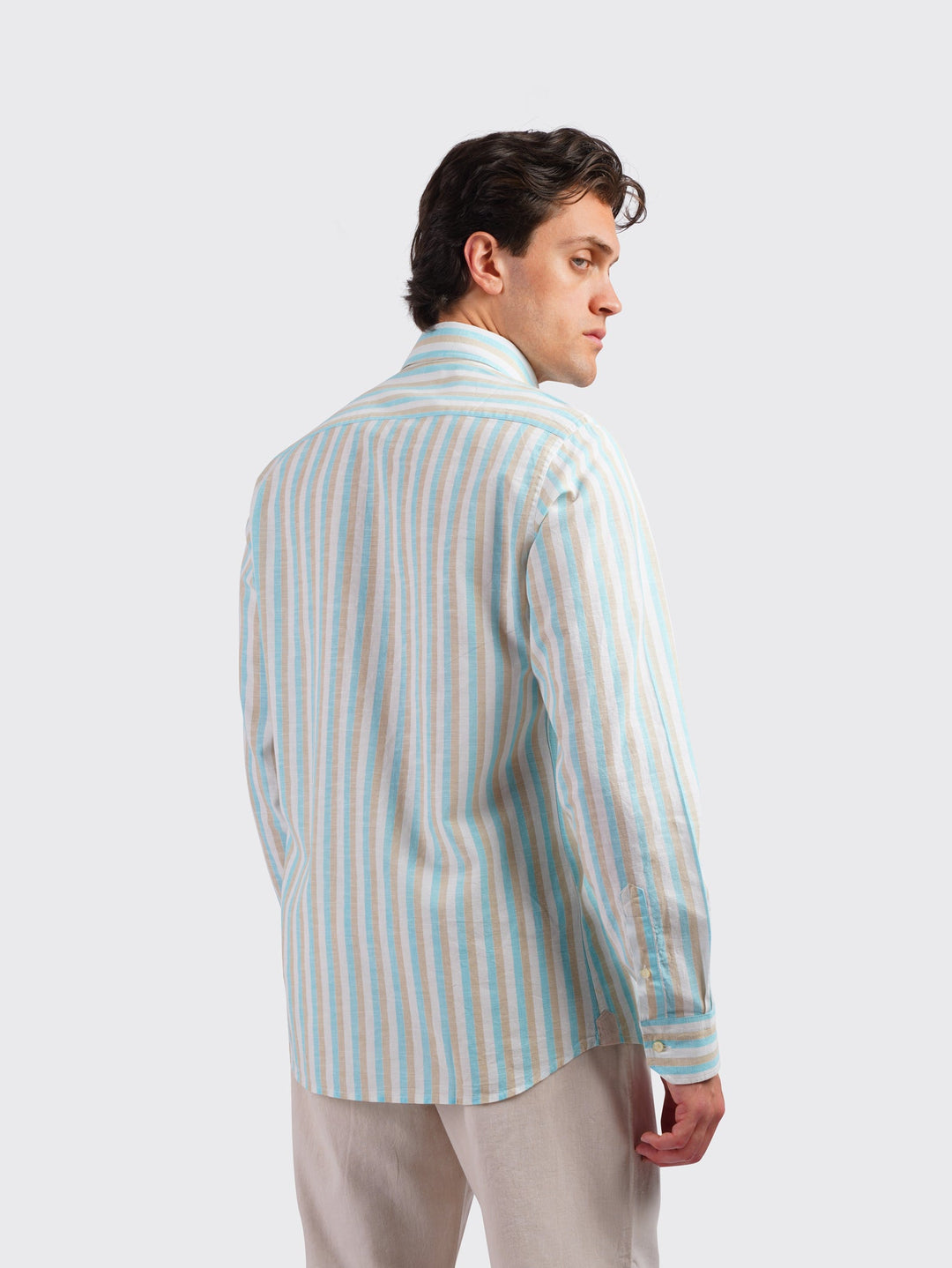 STRIPED WASHED COTTON LINEN REGULAR FIT SHIRT - Roban