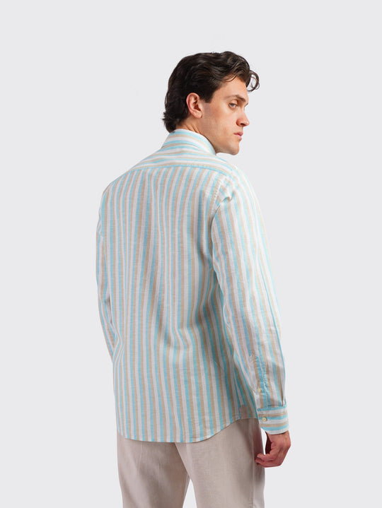STRIPED WASHED COTTON LINEN REGULAR FIT SHIRT - Roban