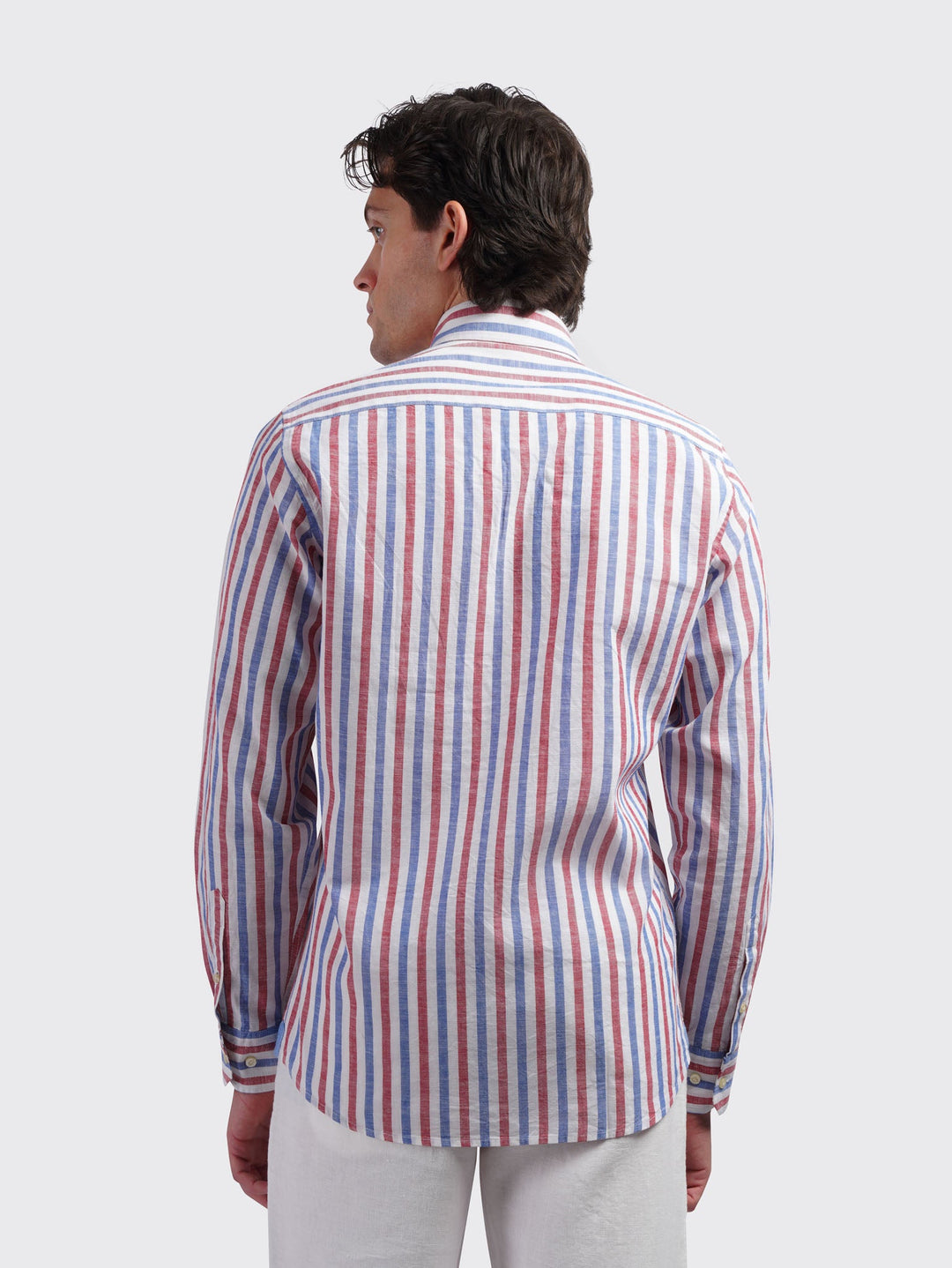 STRIPED WASHED COTTON LINEN REGULAR FIT SHIRT - Roban