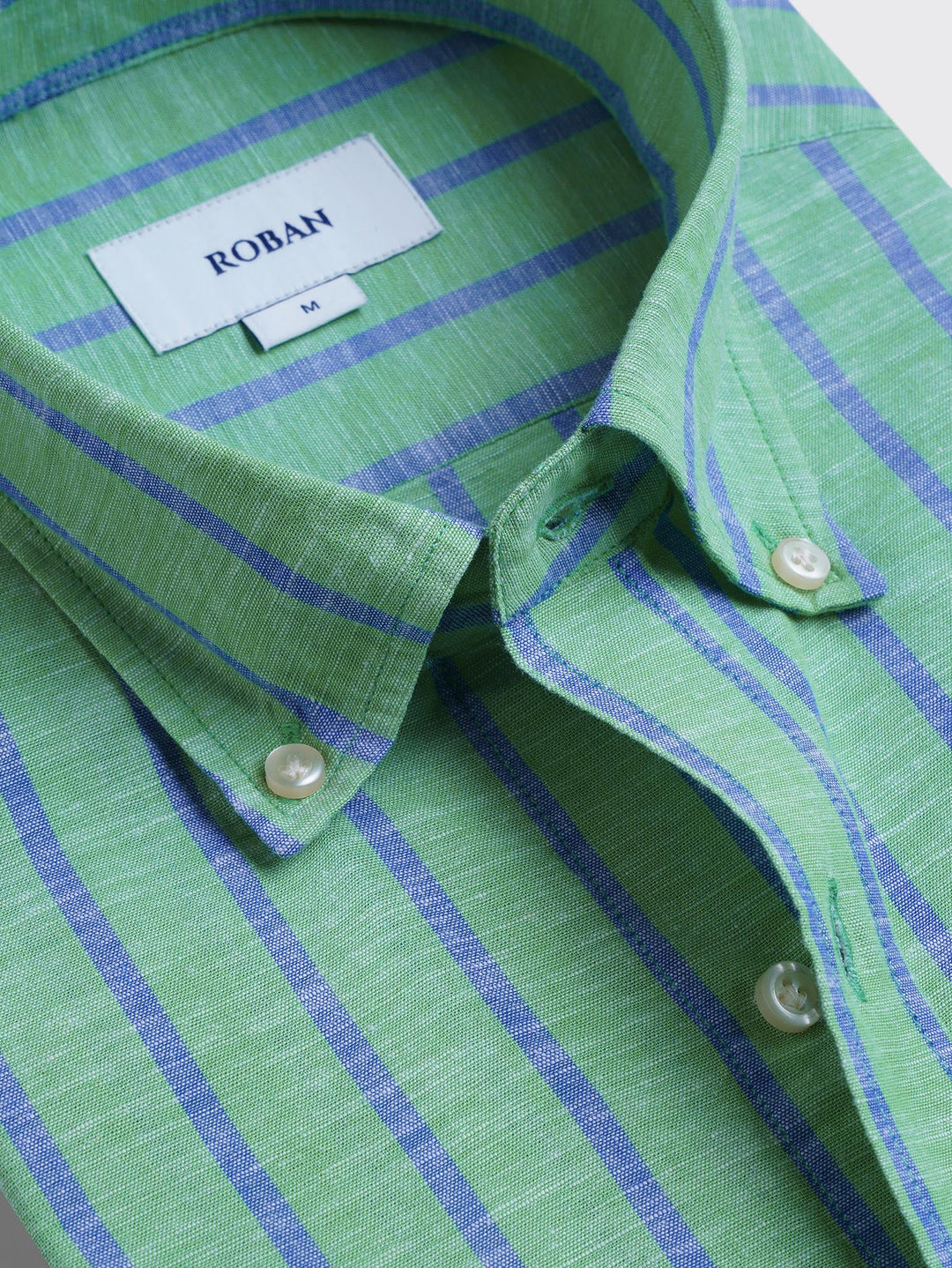 STRIPED WASHED COTTON LINEN REGULAR FIT SHIRT - Roban
