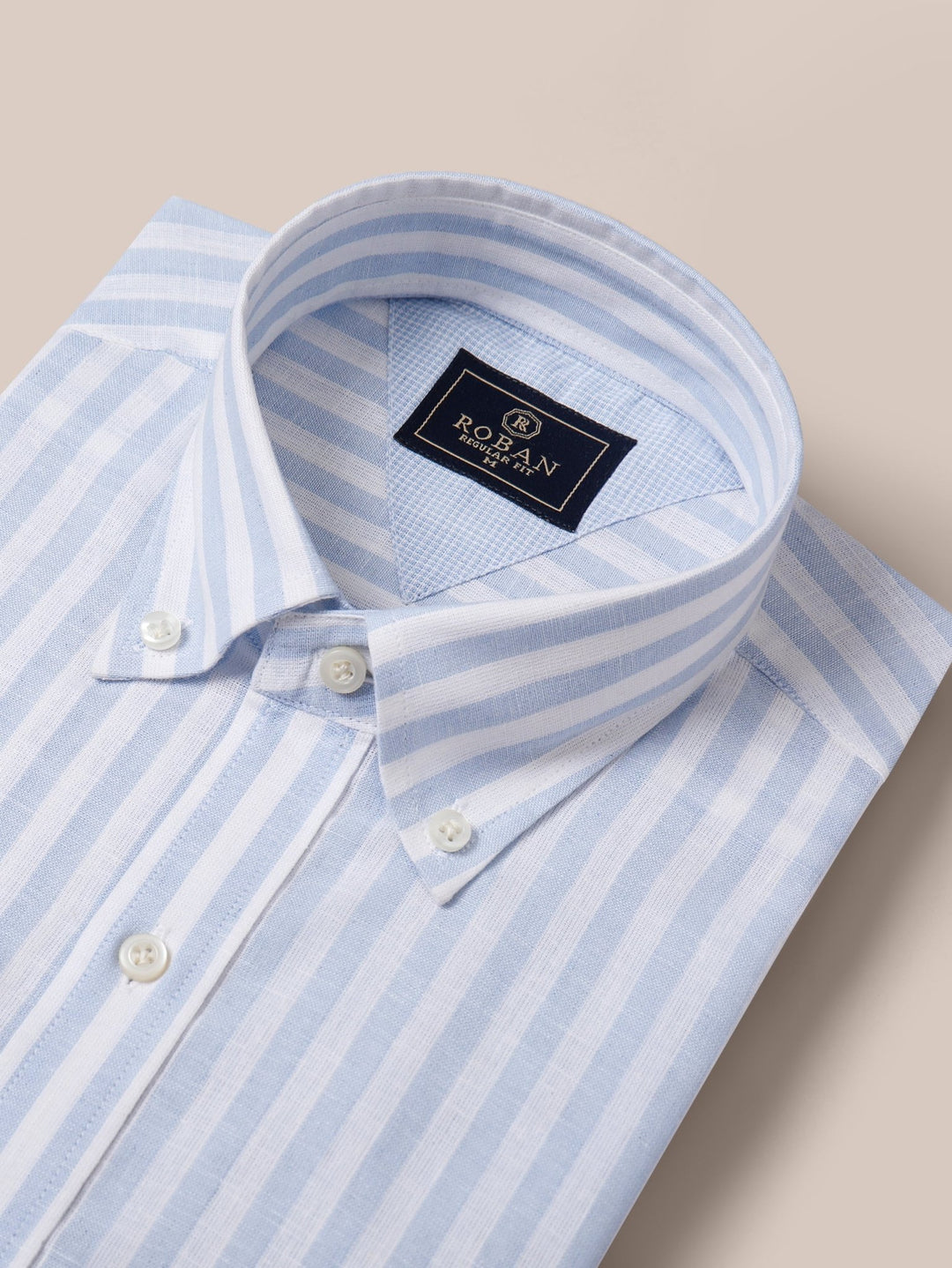 STRIPED WASHED COTTON LINEN REGULAR FIT SHIRT - Roban
