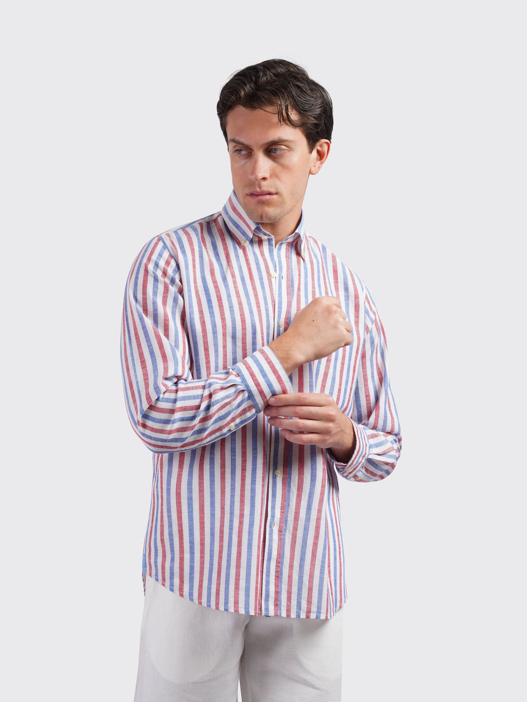 STRIPED WASHED COTTON LINEN REGULAR FIT SHIRT - Roban