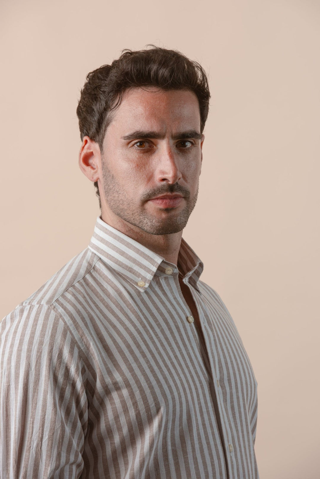 STRIPED WASHED COTTON LINEN REGULAR FIT SHIRT - Roban