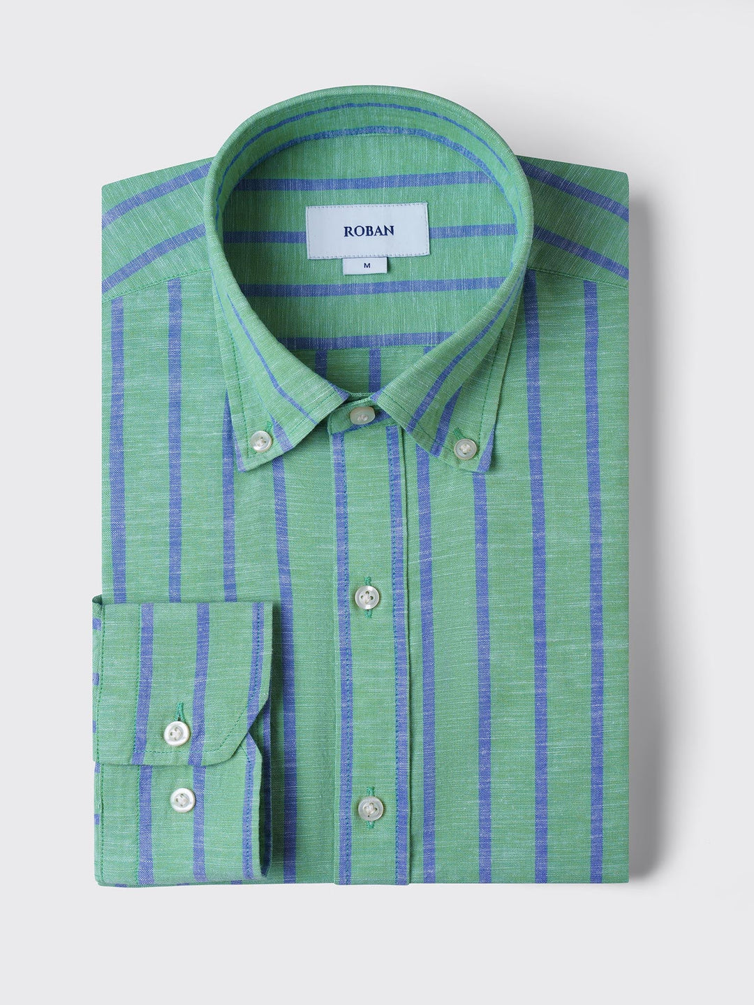 STRIPED WASHED COTTON LINEN REGULAR FIT SHIRT - Roban