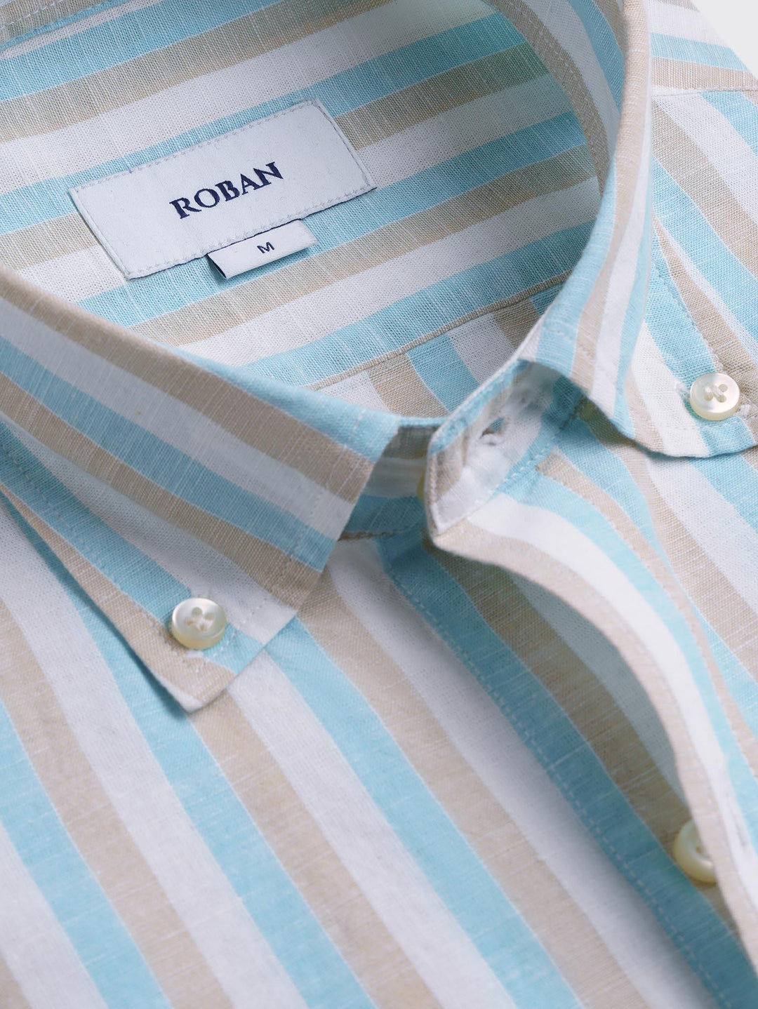 STRIPED WASHED COTTON LINEN REGULAR FIT SHIRT - Roban