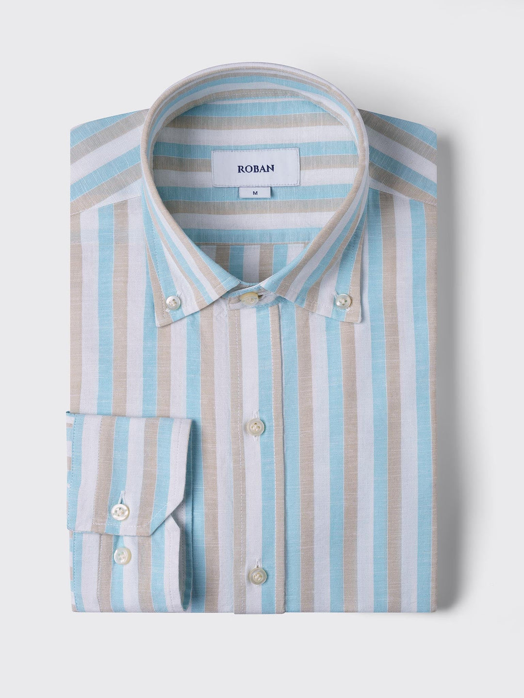 STRIPED WASHED COTTON LINEN REGULAR FIT SHIRT - Roban
