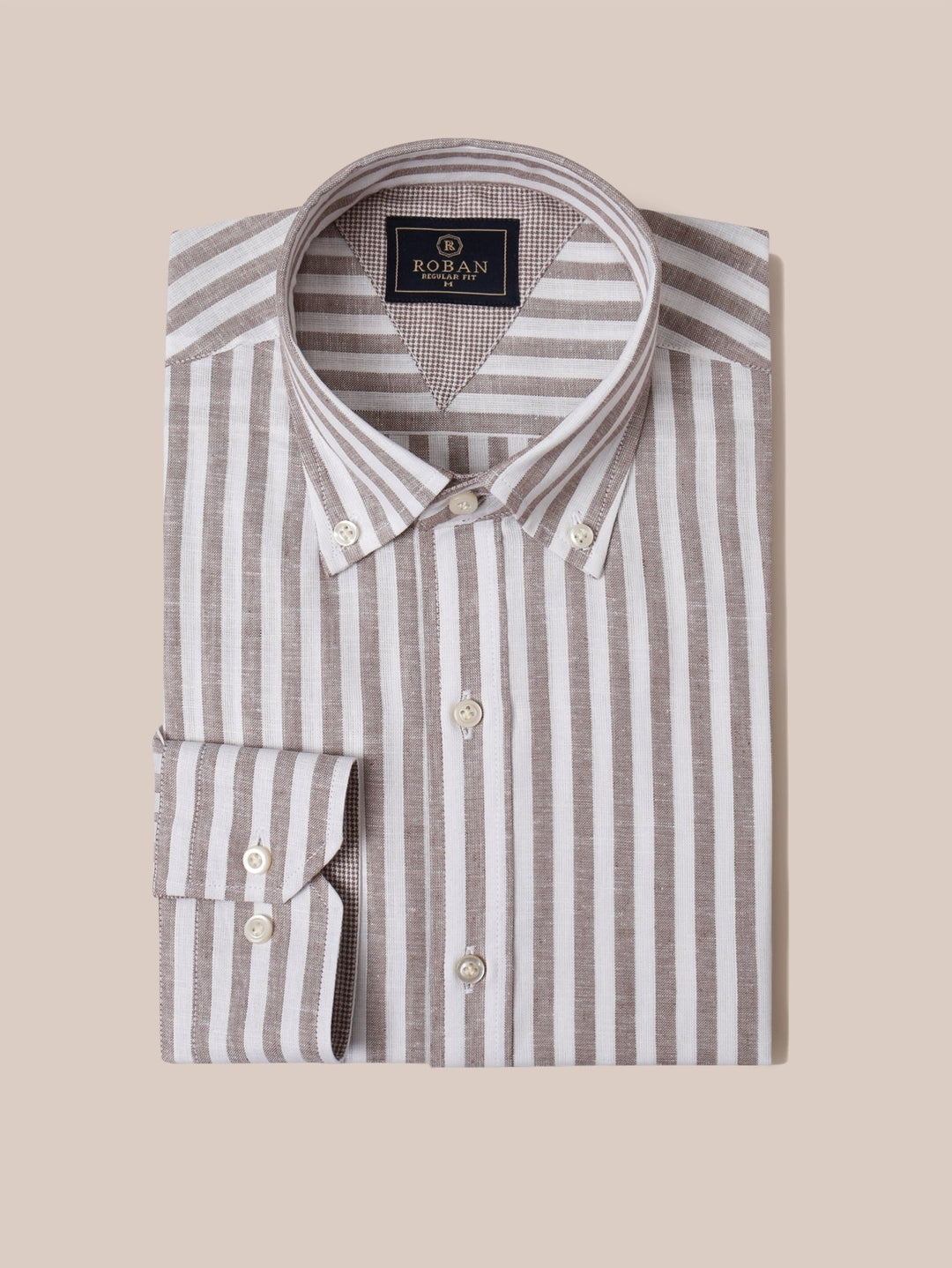 STRIPED WASHED COTTON LINEN REGULAR FIT SHIRT - Roban