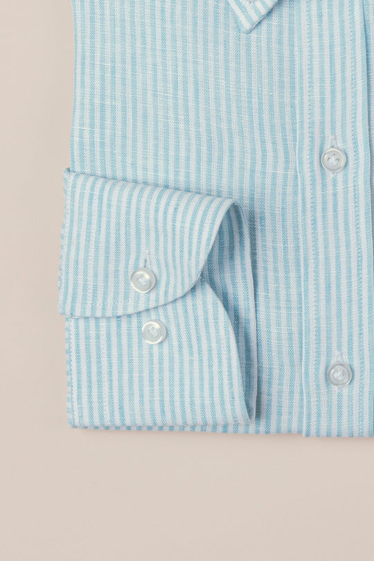 STRIPED WASHED LINEN REGULAR FIT SHIRT - Roban