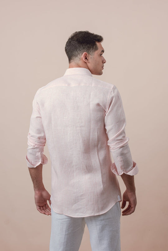 STRIPED WASHED LINEN REGULAR FIT SHIRT - Roban