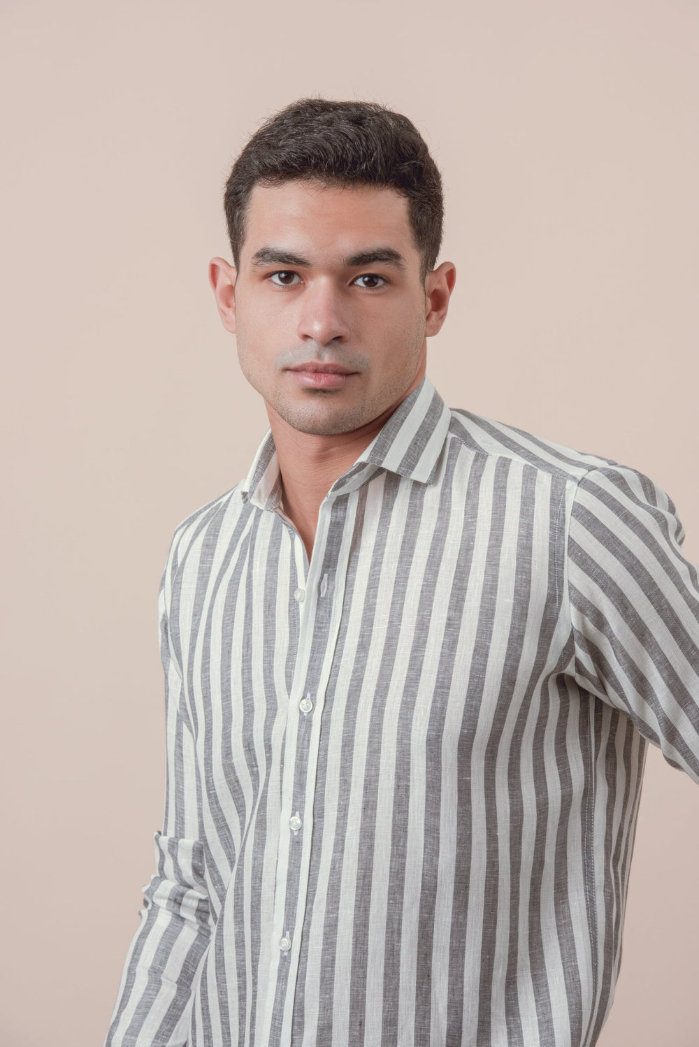 STRIPED WASHED LINEN REGULAR FIT SHIRT - Roban
