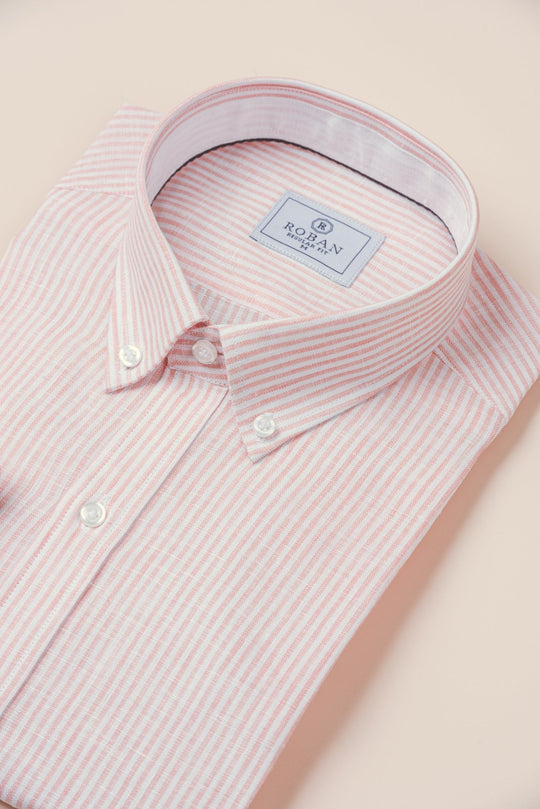 STRIPED WASHED LINEN REGULAR FIT SHIRT - Roban