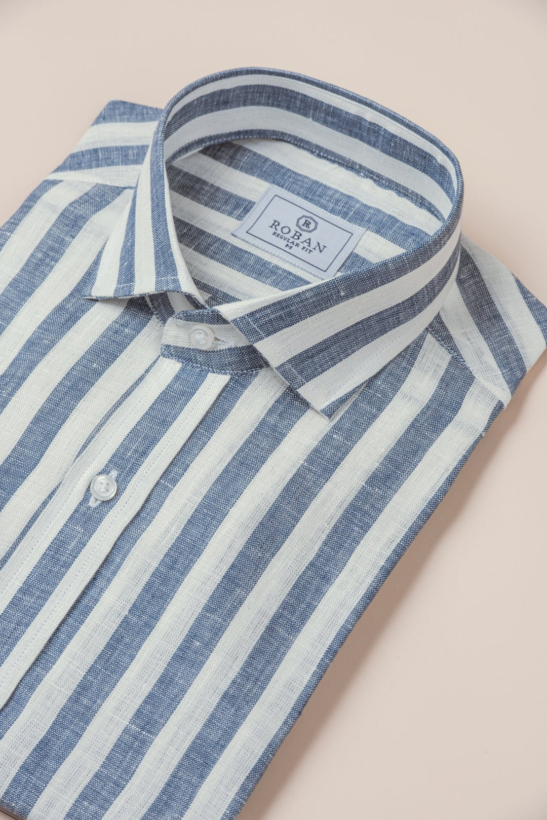 STRIPED WASHED LINEN REGULAR FIT SHIRT - Roban