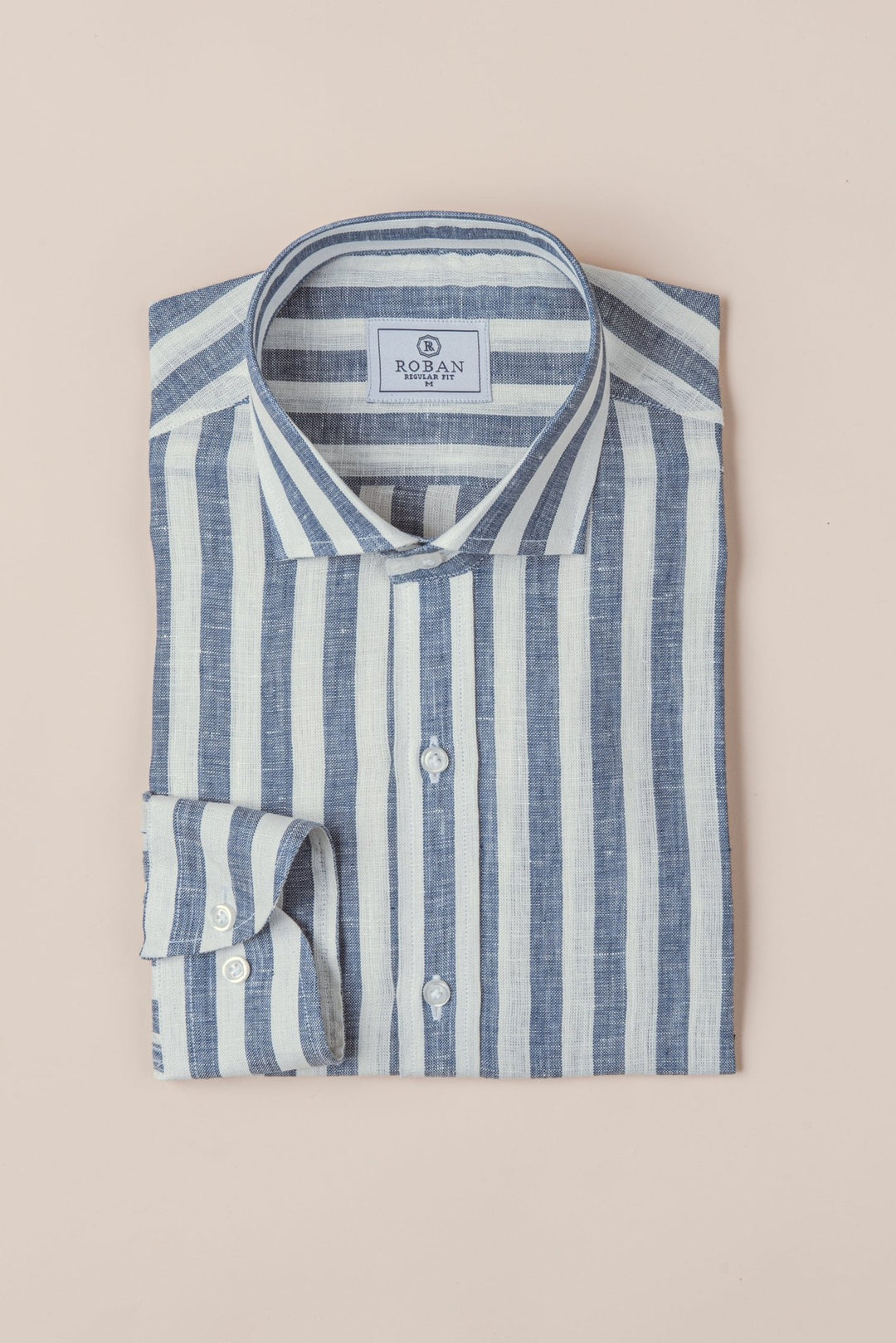 STRIPED WASHED LINEN REGULAR FIT SHIRT - Roban