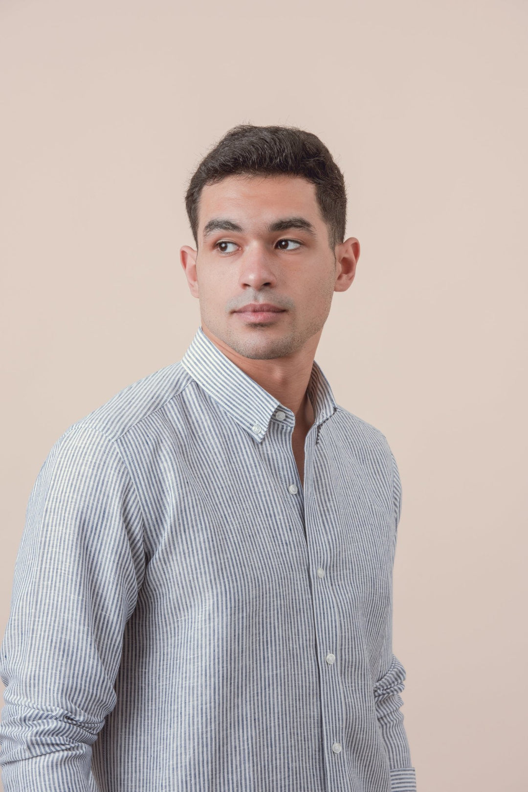 STRIPED WASHED LINEN REGULAR FIT SHIRT - Roban