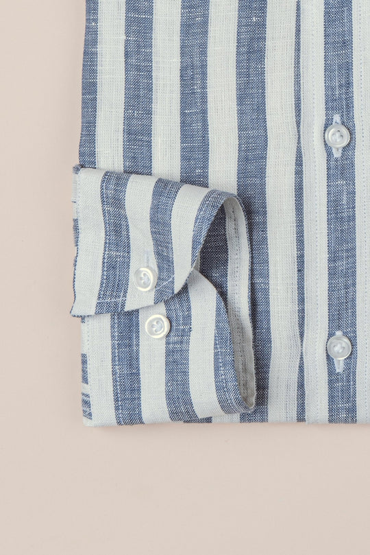 STRIPED WASHED LINEN REGULAR FIT SHIRT - Roban