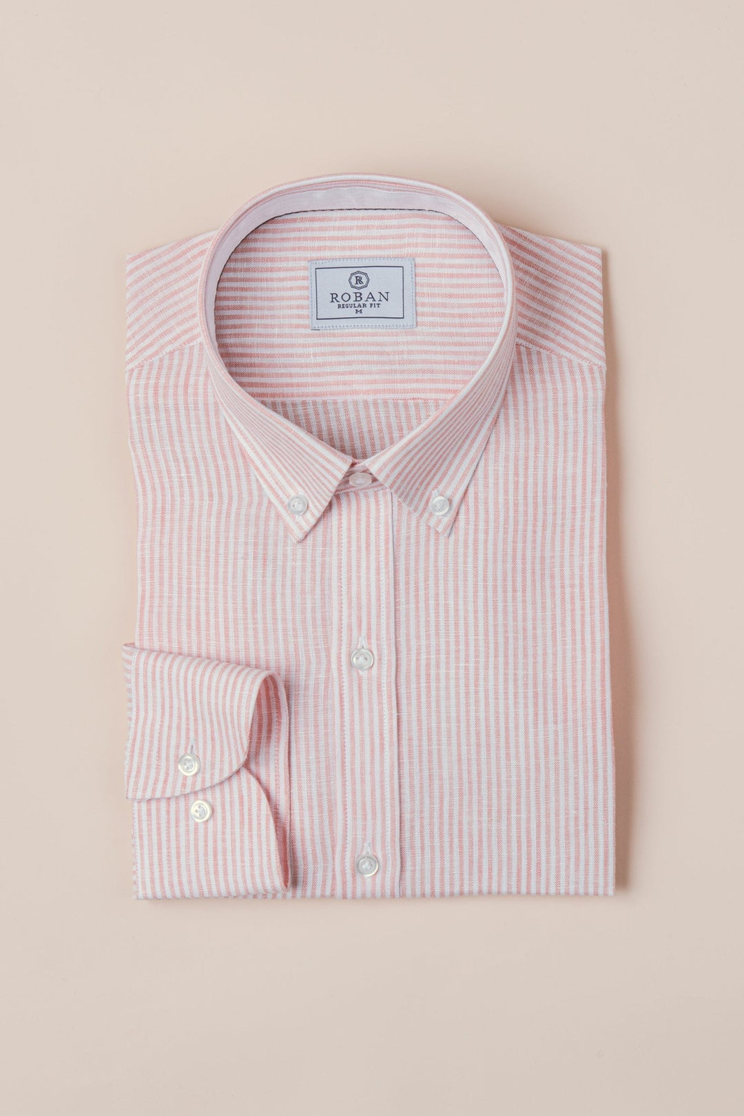 STRIPED WASHED LINEN REGULAR FIT SHIRT - Roban