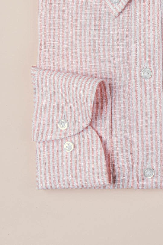 STRIPED WASHED LINEN REGULAR FIT SHIRT - Roban