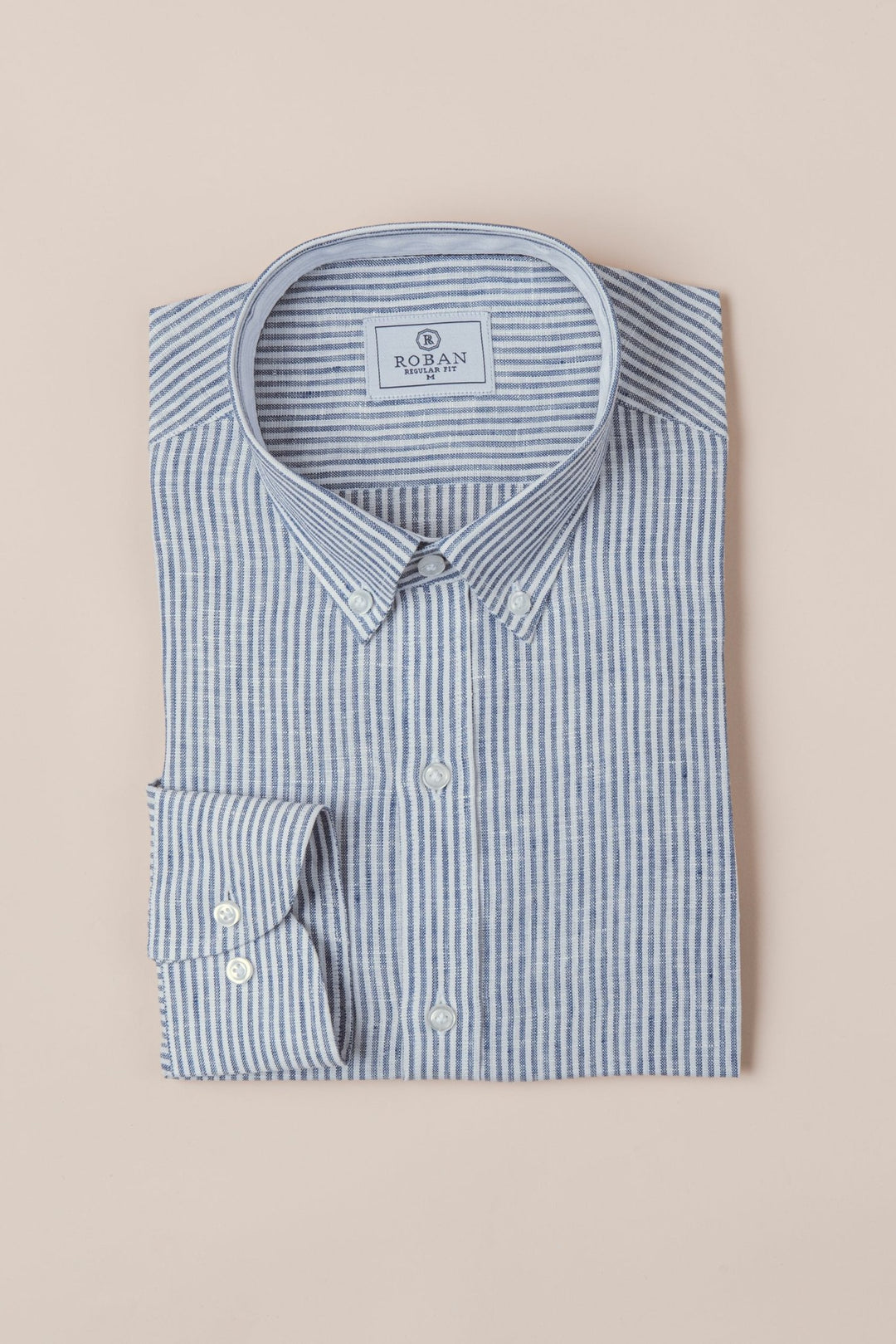 STRIPED WASHED LINEN REGULAR FIT SHIRT - Roban