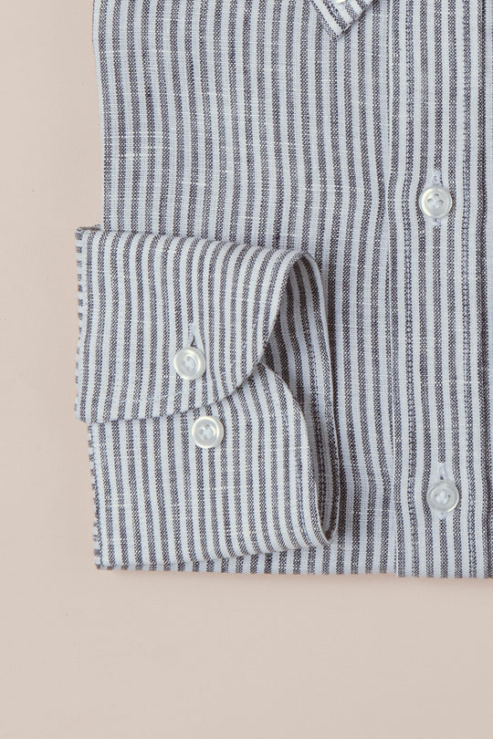 STRIPED WASHED LINEN REGULAR FIT SHIRT - Roban